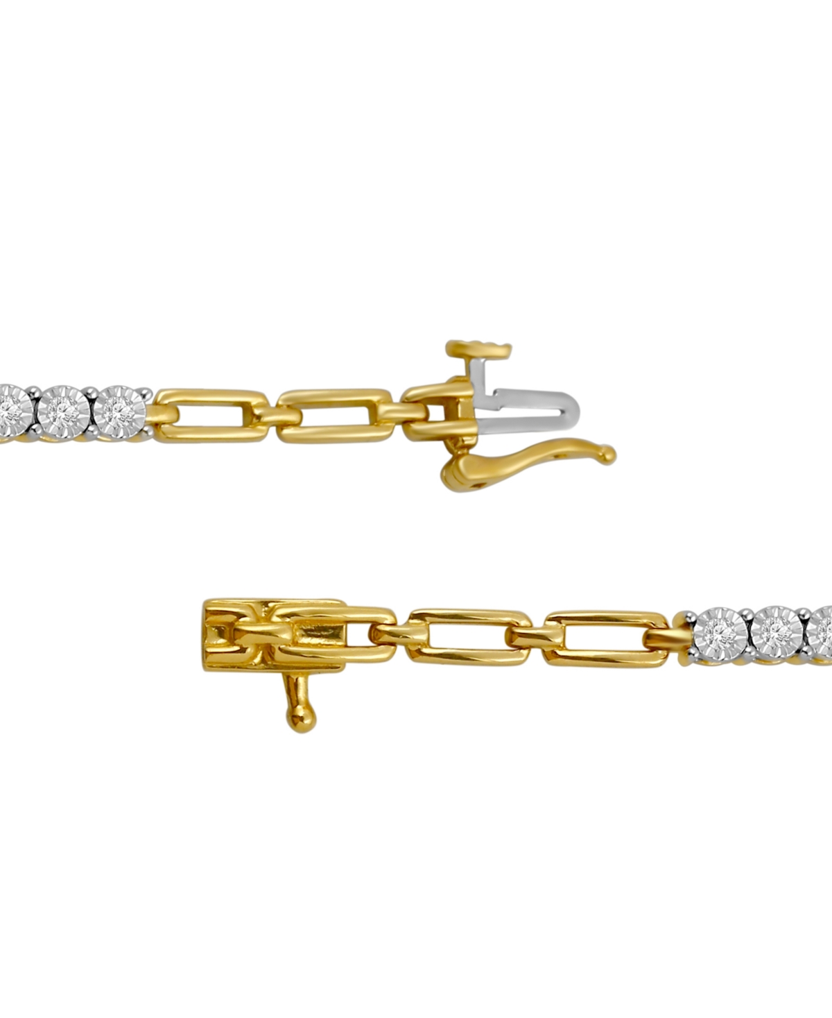 Diamond Station & Polished Open Link Bracelet (1/4 ct. t.w.) in Sterling Silver or Gold-plated Sterling Silver - Gold-plated Sterling Silver