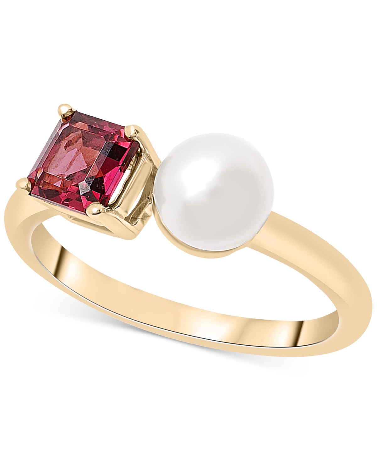 Cultured Freshwater Pearl (5mm) & Rhodolite (5/8 ct. t.w.) Two Stone Ring in Gold Vermeil, Created for Macy's - Gold Vermeil