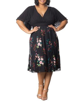 Lillian Embroidered Cocktail Dress - Plus Black / 3X