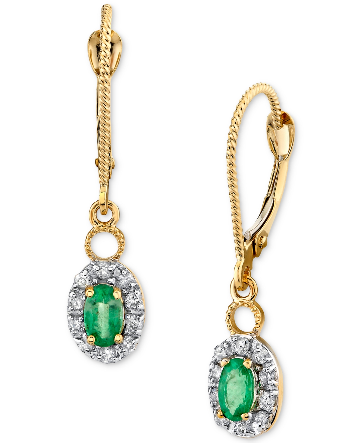 Macy's Emerald (1/2 Ct. T.w.) & Diamond (1/5 Ct. T.w.) Halo Drop Earrings In 14k Gold In Emerald