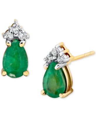 Macy's - Emerald (3/4 ct. t.w.) & Diamond Accent Pear Stud Earrings in 10k Gold