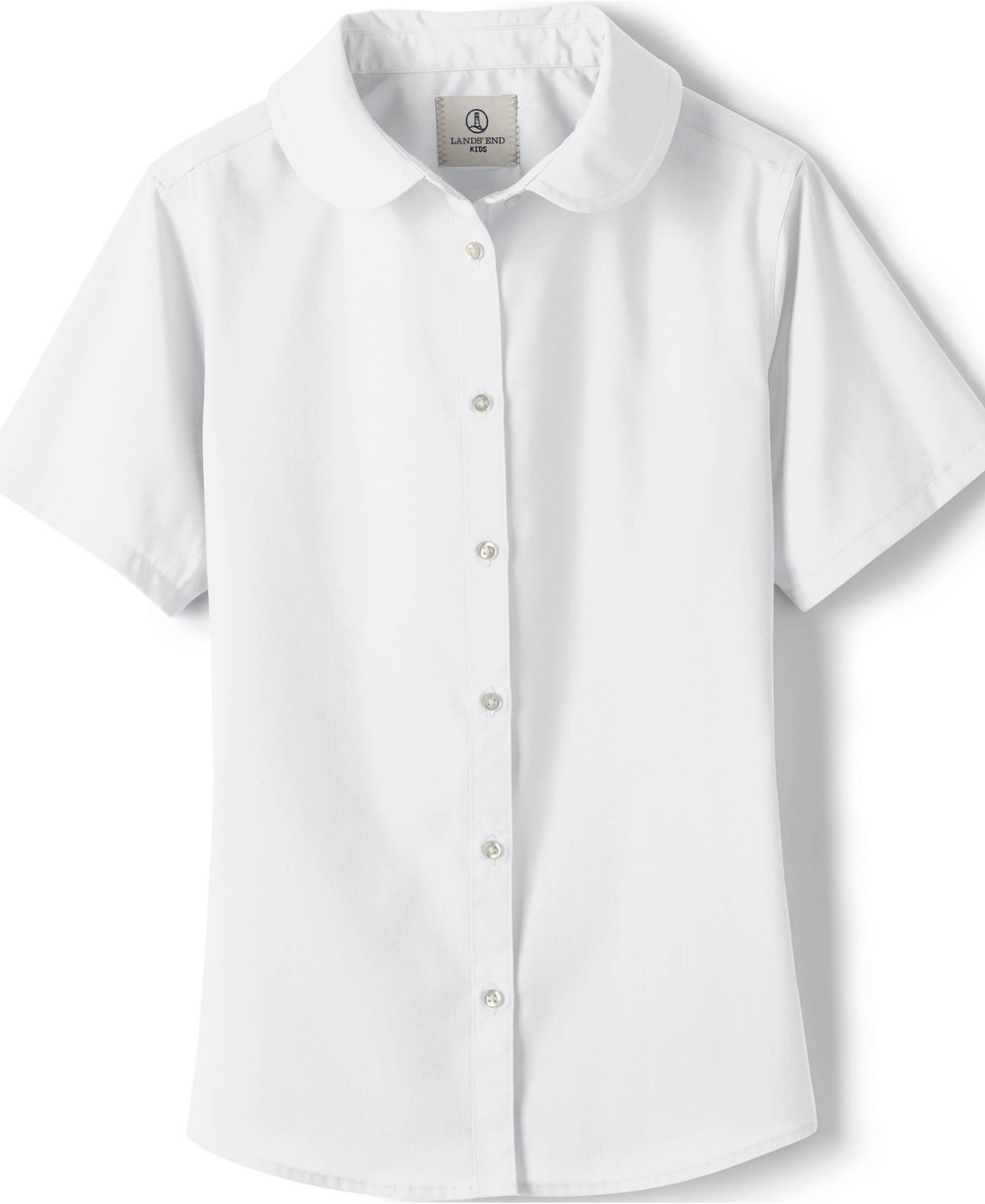 Lands' End Big Girls School Uniform Short Sleeve Peter Pan Collar Broadcloth Shirt