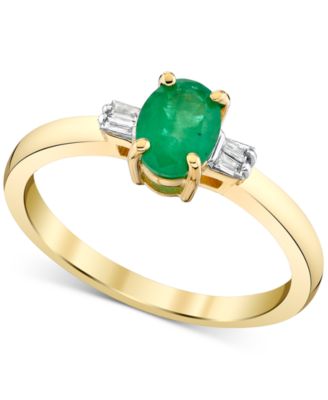 Macy's - Emerald (3/4 ct. t.w.) & Diamond Accent Polished Oval Ring in 10k Gold