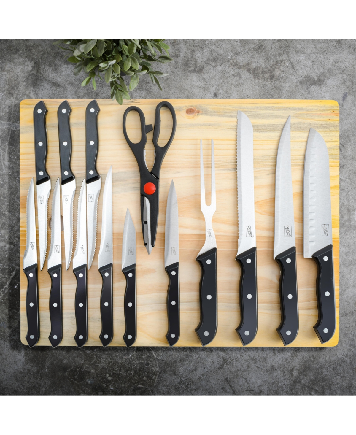 Gibson Home Wildcraft Kitchen in a Box 15 Piece Cutlery Set W/Cutting Board