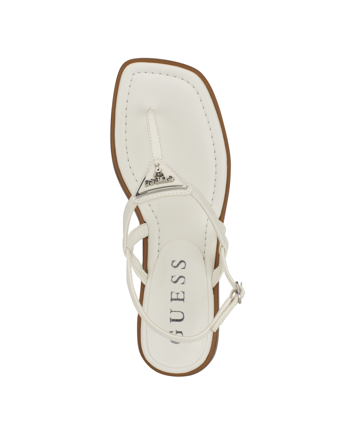 Shop Guess Women's Rainey Logo Sqaure Toe T-strap Flat Sandals In White