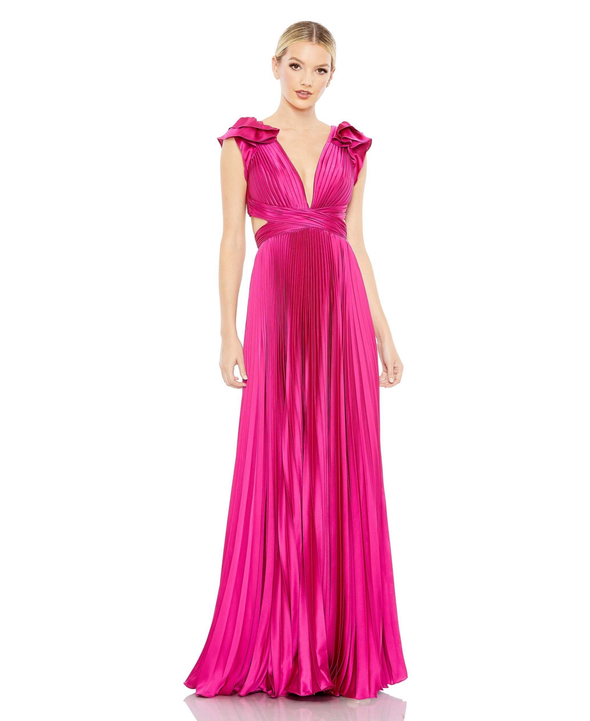 Women's Ieena Pleated Ruffled Cap Sleeve Cut Out Lace Up Gown - Fuchsia