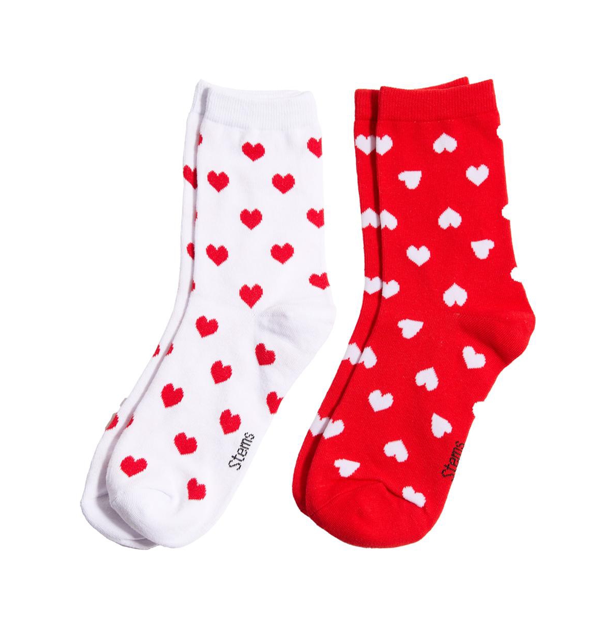 Women's Mini Heart Crew Socks Two Pack - Red/black