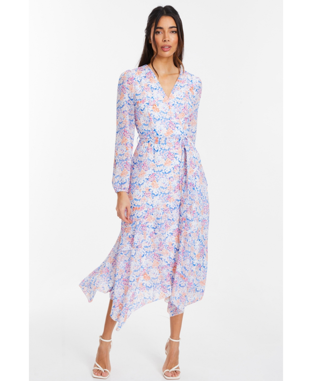 Women's Chiffon Jacquard Wrap Long Sleeve Maxi Dress - Multi