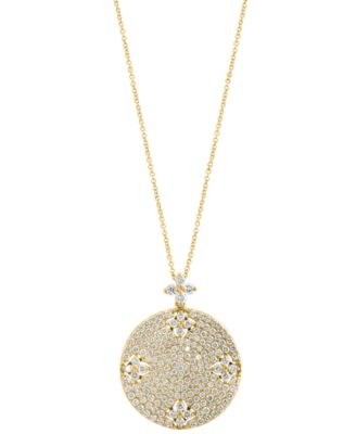 EFFY Collection - Diamond Flower Pav&eacute; Disc 18" Pendant Necklace (1-1/3 ct. t.w.) in 14k Gold