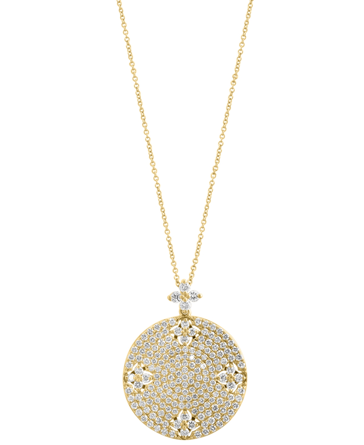 Effy Diamond Flower Pave Disc 18" Pendant Necklace (1-1/3 ct. t.w.) in 14k Gold - Yellow Gol