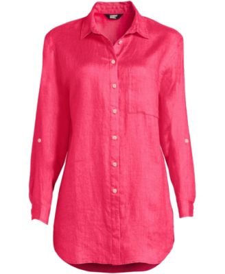 Women's Plus Size Linen Roll Sleeve Oversized Relaxed Tunic Top