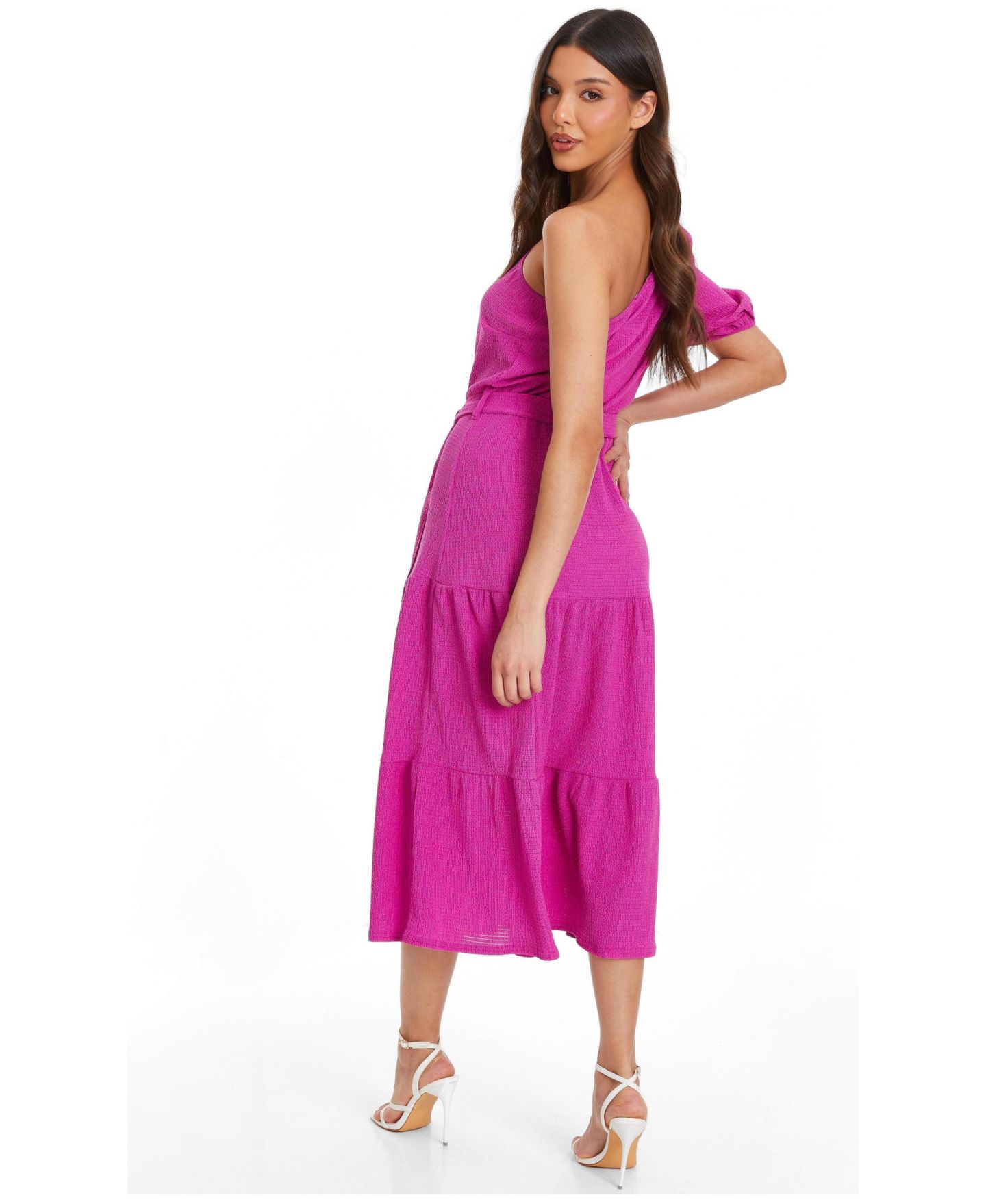 Женское платье QUIZ Textured One Sleeve Midi, цвет: Фиолетовый — фото 2
