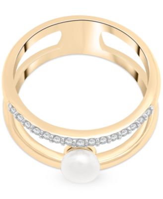 Cultured Freshwater Pearl (5mm) & Diamond (1/6 ct. t.w.) Openwork Double Row Ring in Gold Vermeil, Created for Macy's