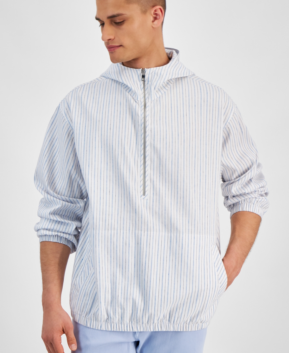 Shop Michael Kors Men's Half-zip Hooded Stripe Jacket In White
