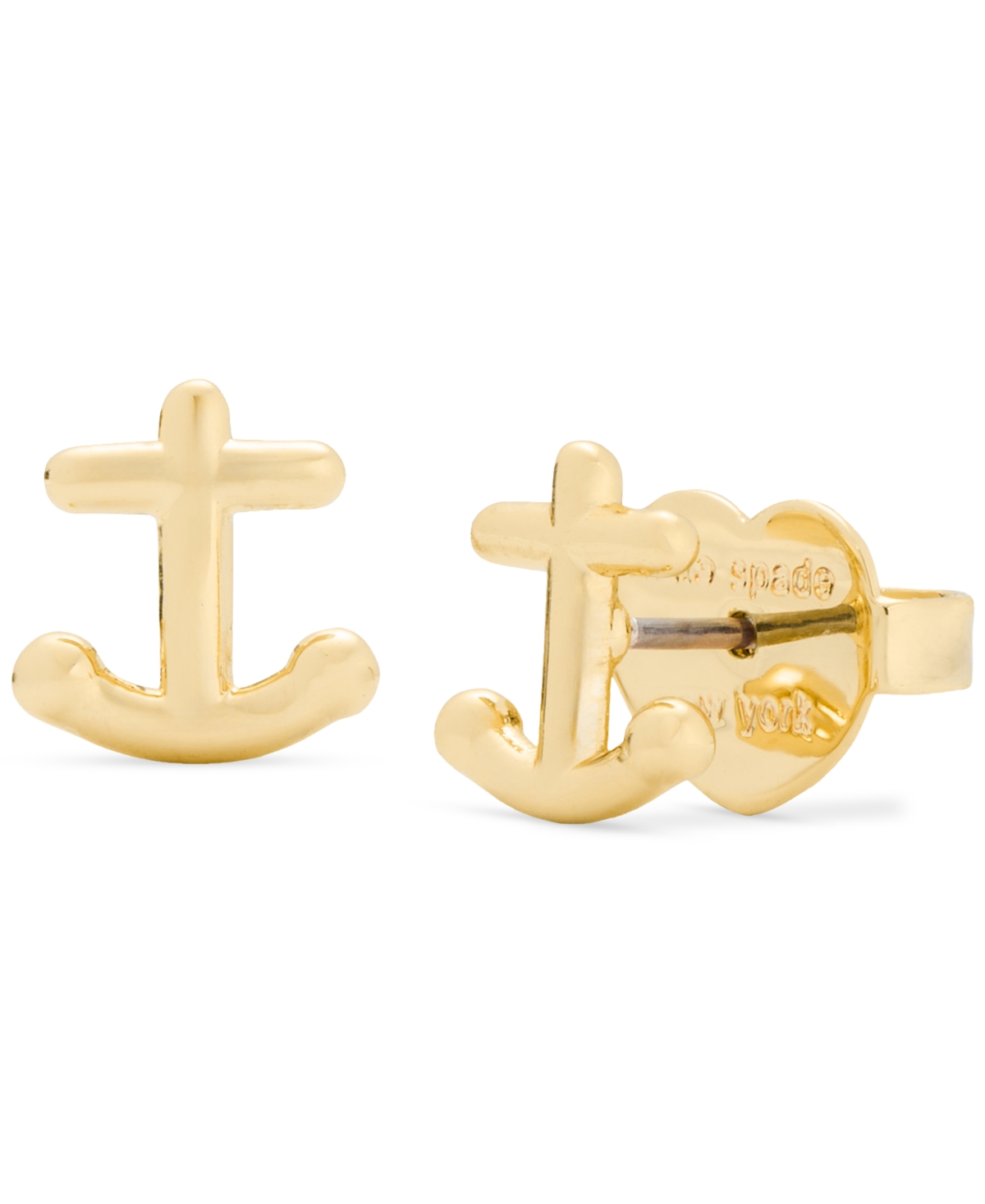 Gold-Tone Away We Go Polished Anchor Stud Earrings - Gold.