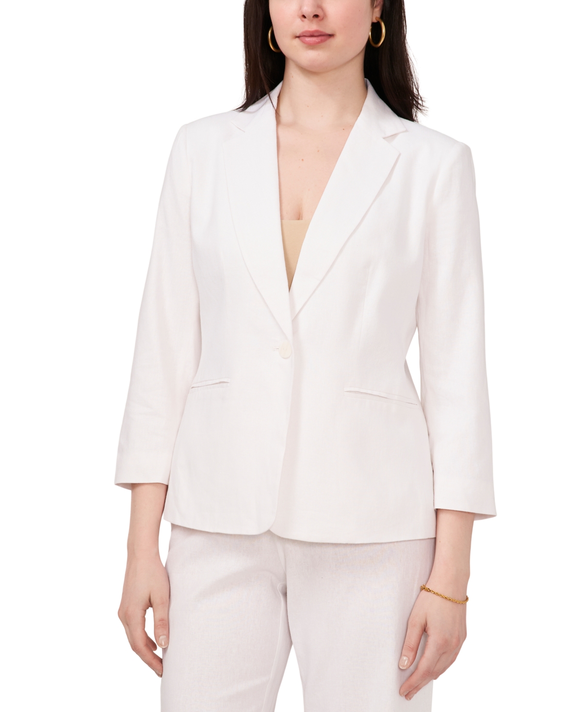 Shop Sam & Jess Women's Linen-blend 3/4 Sleeve Single-button Blazer In White