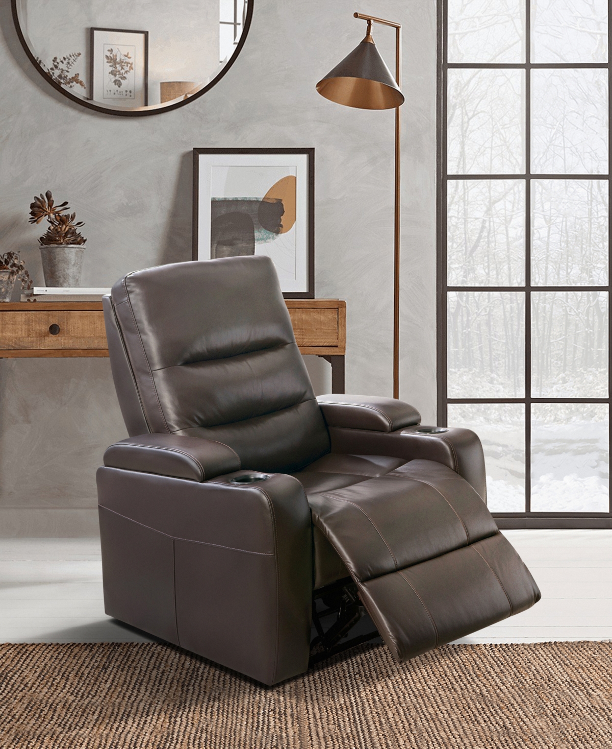 Shop Homelegance White Label Savonburg 38" Power Reclining Chair With Power Headrest, Receptacle, Cup-holder Storage  In Brown