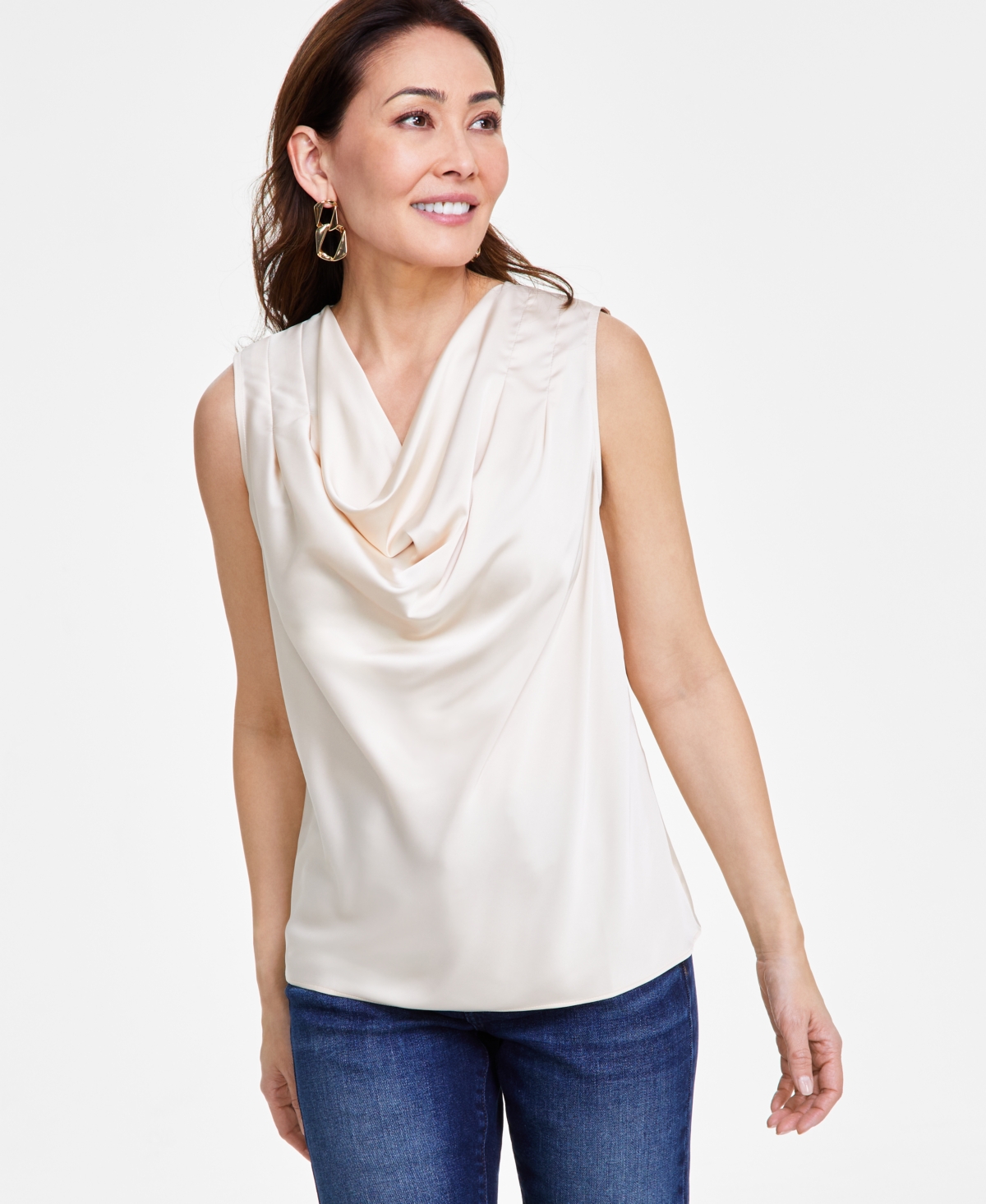 Shop Inc International Concepts Women's Sleeveless Cowlneck Blouse, Created For Macy's In Brazilian Sand