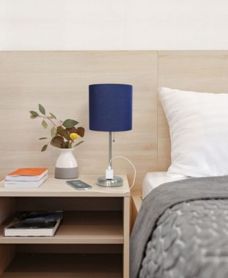 Oslo 19.5" Contemporary Bedside Standard Metal Table Desk Lamp with White Drum Fabric Shade