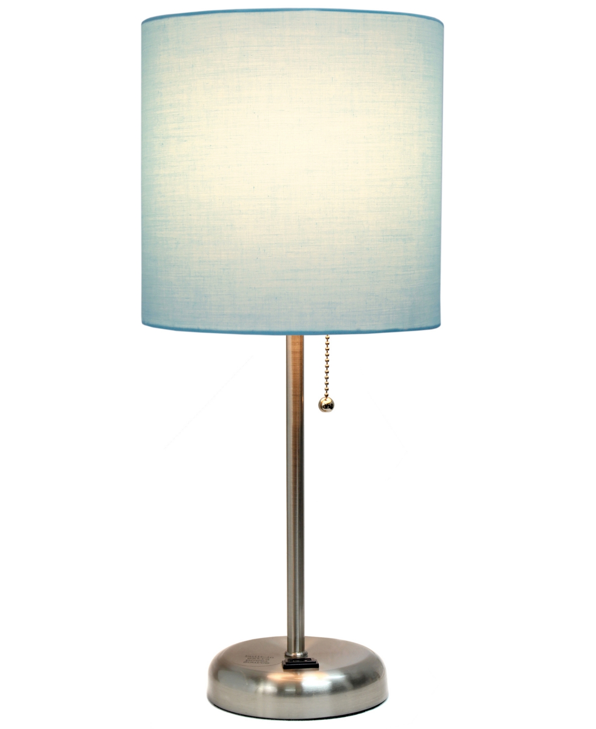 Shop Creekwood Home Oslo 19.5" Contemporary Bedside Standard Metal Table Desk Lamp With White Drum Fabric Shade In Br.steel,blue Shade