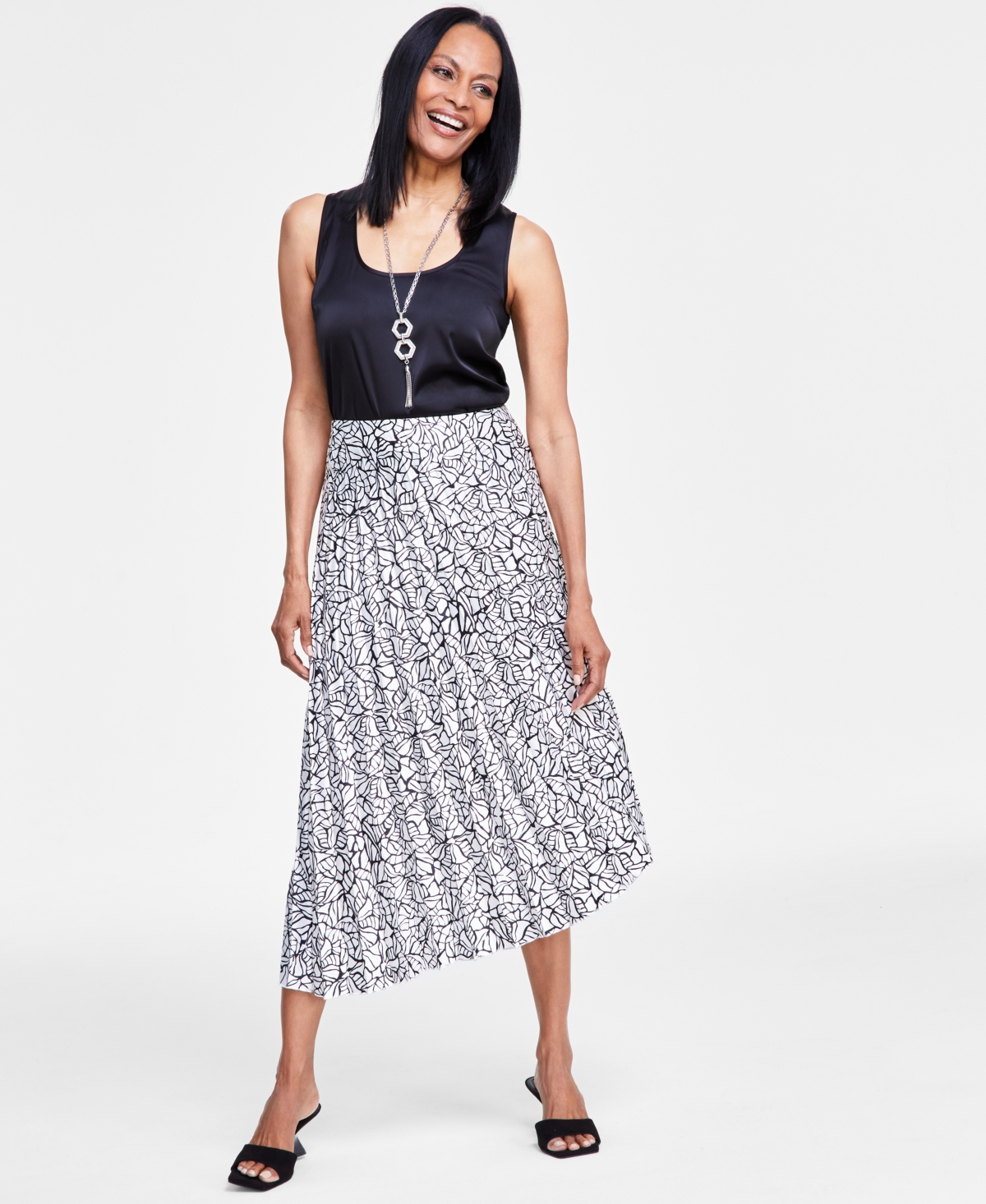 Women's Asymmetrical Pleated Skirt, Created for Macy's - Mina Mosaic D