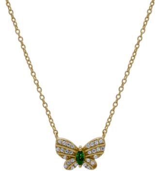 Macy's - Green Quartz (1/10 ct. t.w.) & Lab Grown White Sapphire (1/4 ct. t.w.) Butterfly 18" Pendant Necklace in 14k Gold-Plated Sterling Silver