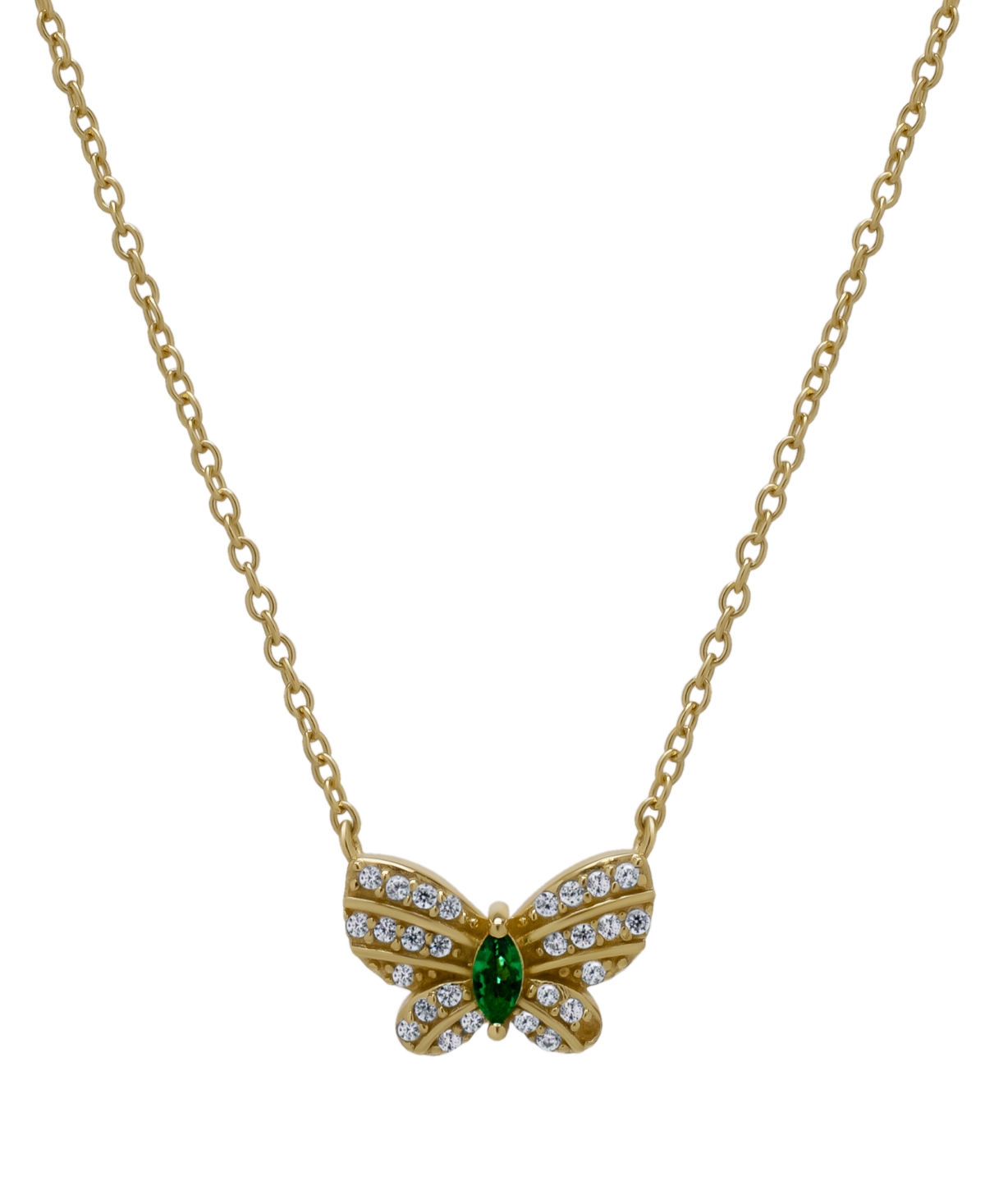 Shop Macy's Green Quartz (1/10 Ct. T.w.) & Lab Grown White Sapphire (1/4 Ct. T.w.) Butterfly 18" Pendant Necklac