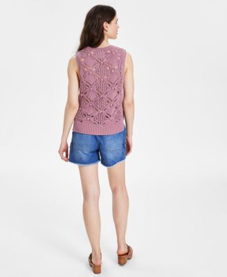 Shop Lucky Brand Womens Diamond Crochet Cotton Sweater Vest Cotton Mid Rise Cargo Shorts In Nostalgia