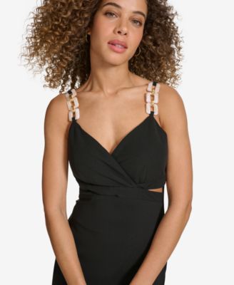 Women's Embellished-Strap Midi A-Line Dress