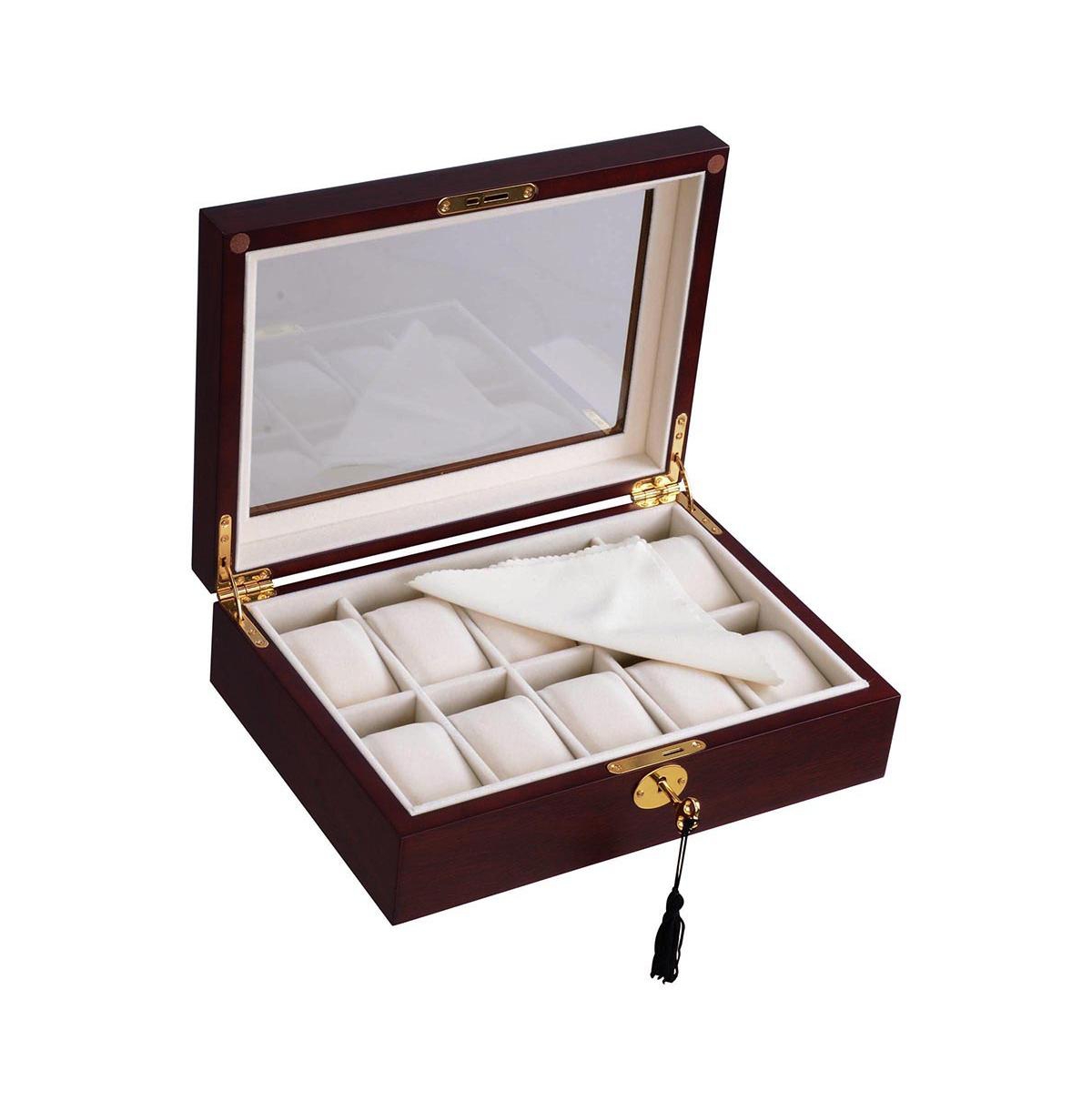 10 Slots Watch Display Case Glass Top Jewelry Box Storage Organizer Wood - Black