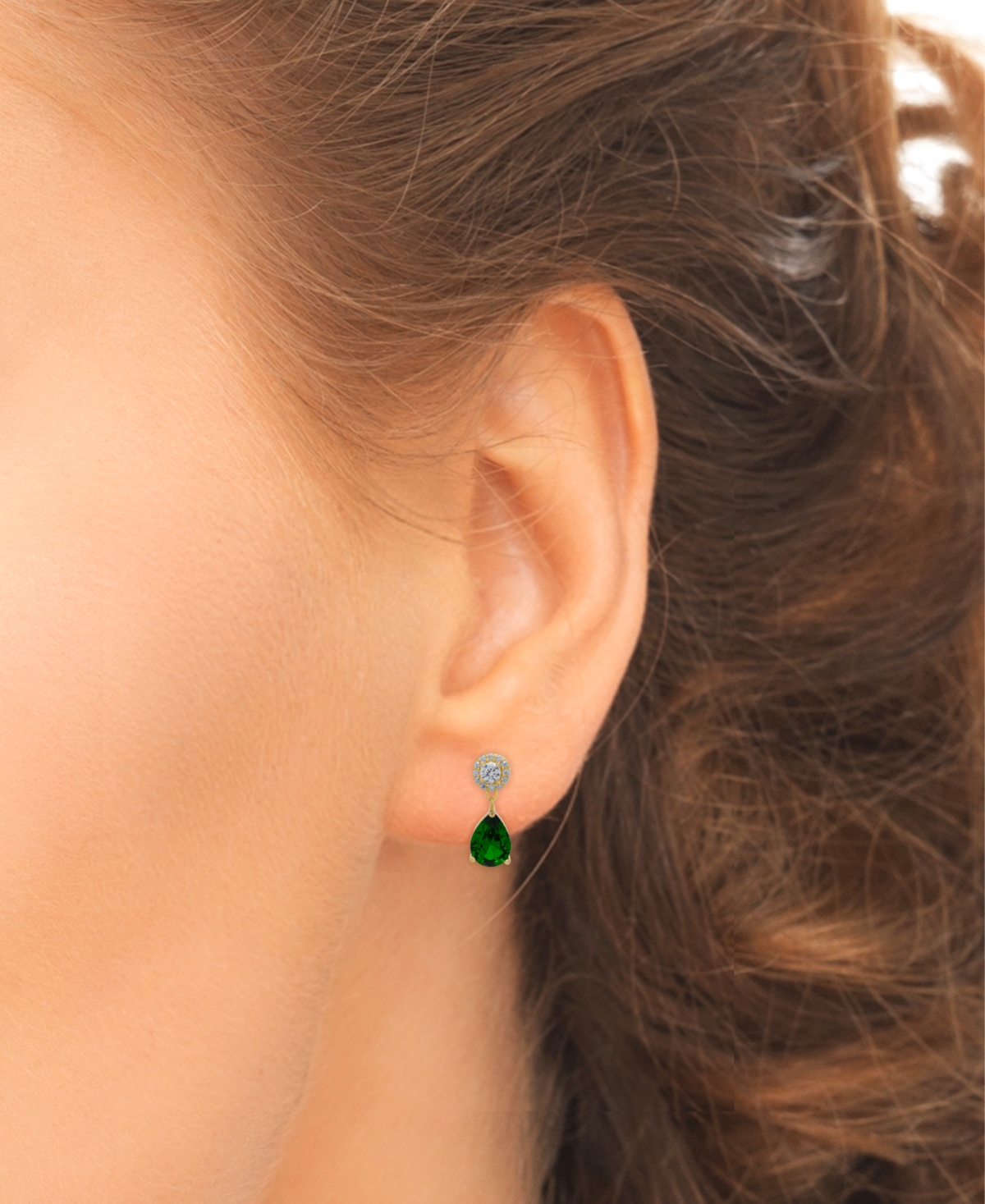 Shop Macy's Green Quartz & Lab-grown White Sapphire Drop Earrings In 14k Gold-plated Sterling Silver