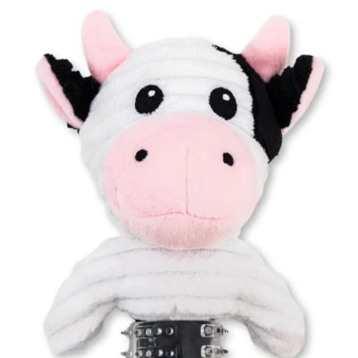 Black & White Cow Plush Dog Toy – Durable Thermoplastic Rubber with Squeaker & Crinkle Paper