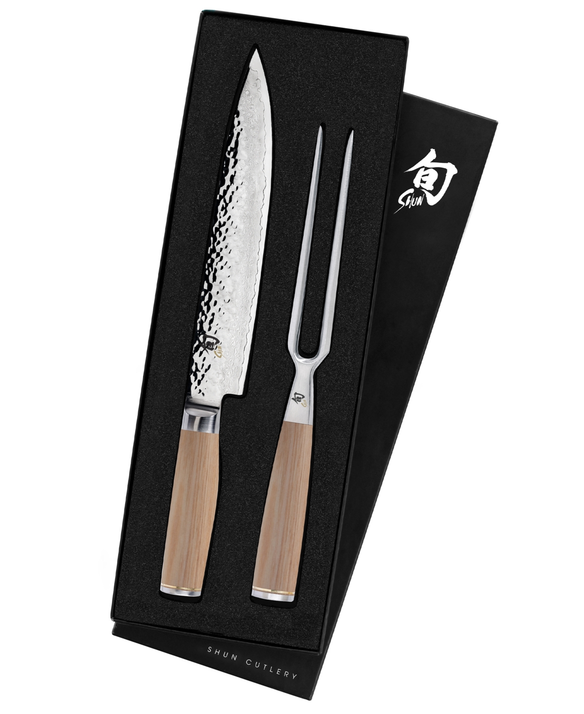 Shop Shun Stainless Steel Premier 2 Pc Carving Set: Slicing Knife 9.5" And Carving Fork In A Boxed Set. In Beige