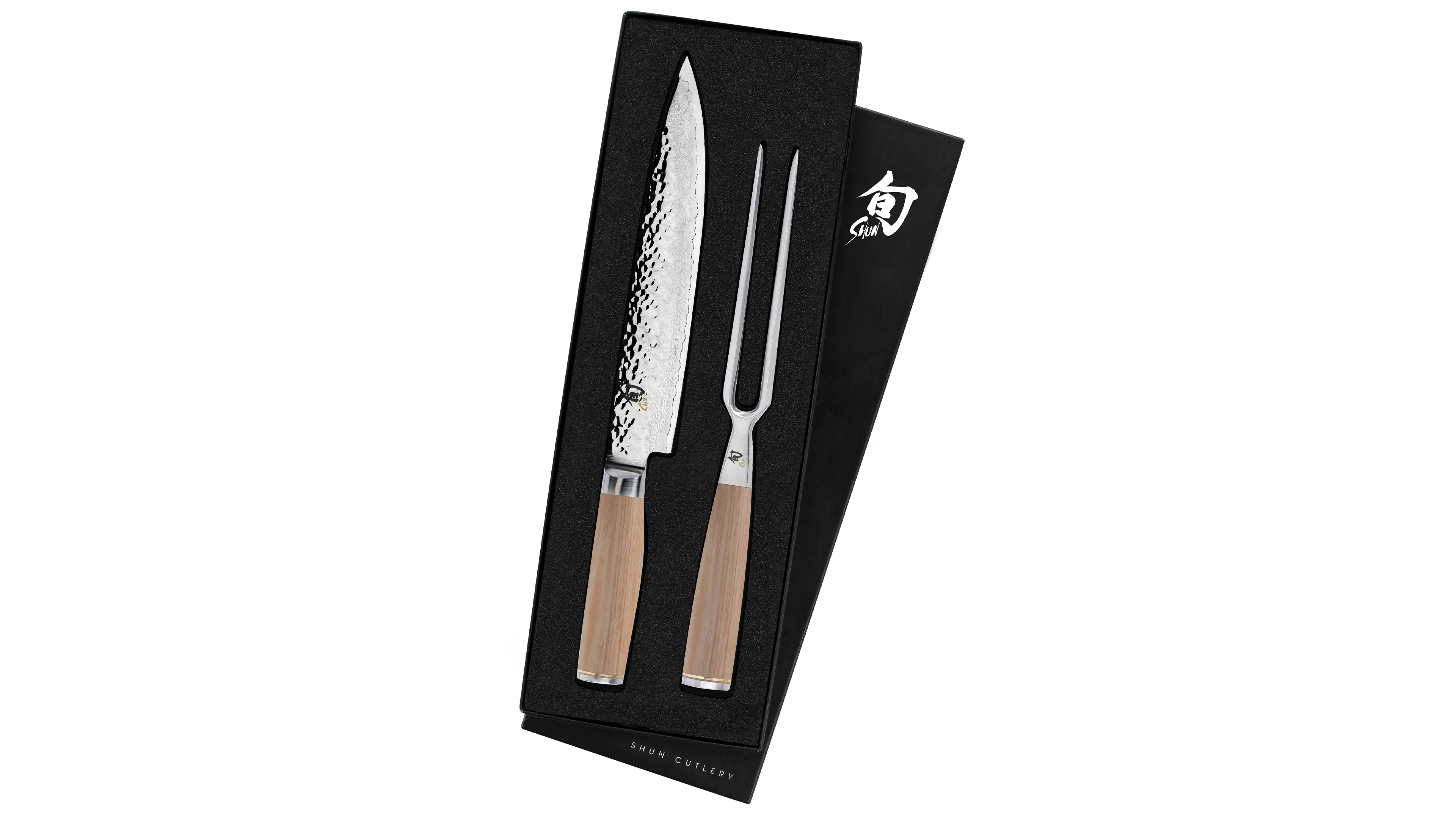 Shun Stainless Steel Premier 2 Pc Carving Set: Slicing Knife 9.5" and Carving Fork in a boxed set.