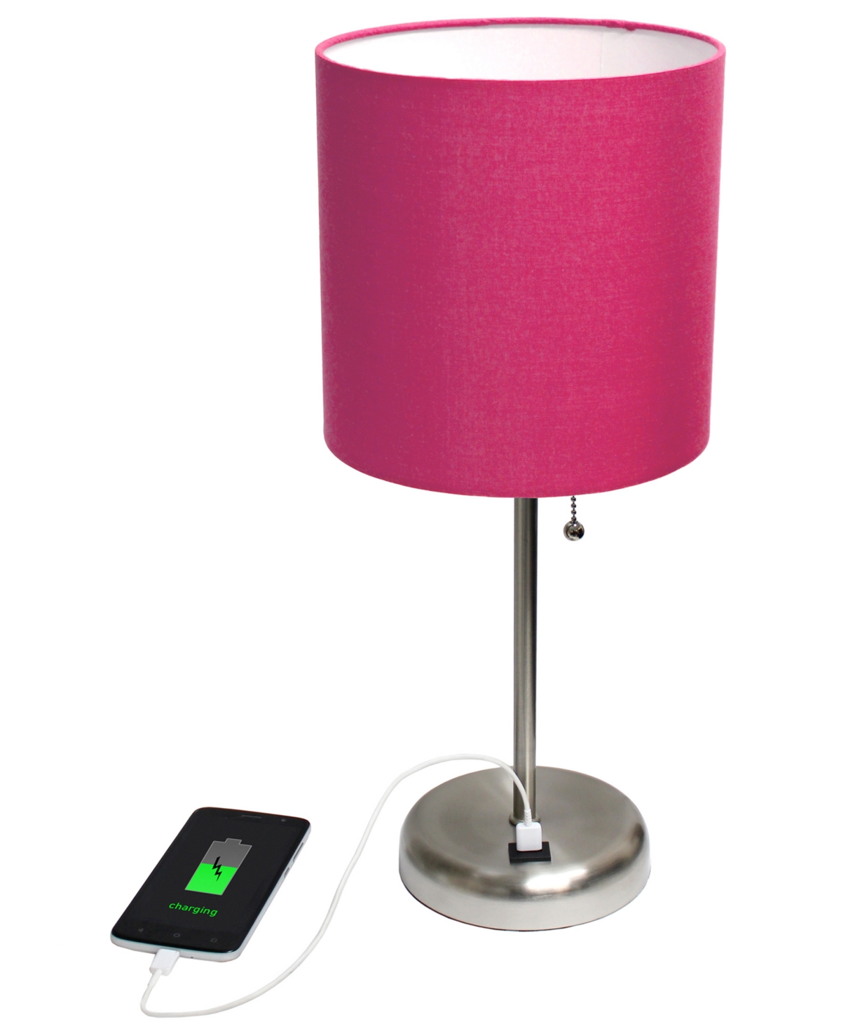 Creekwood Home Oslo Contemporary Bedside Usb Port Feature Standard Metal Table Desk Lamp -Pink Shade