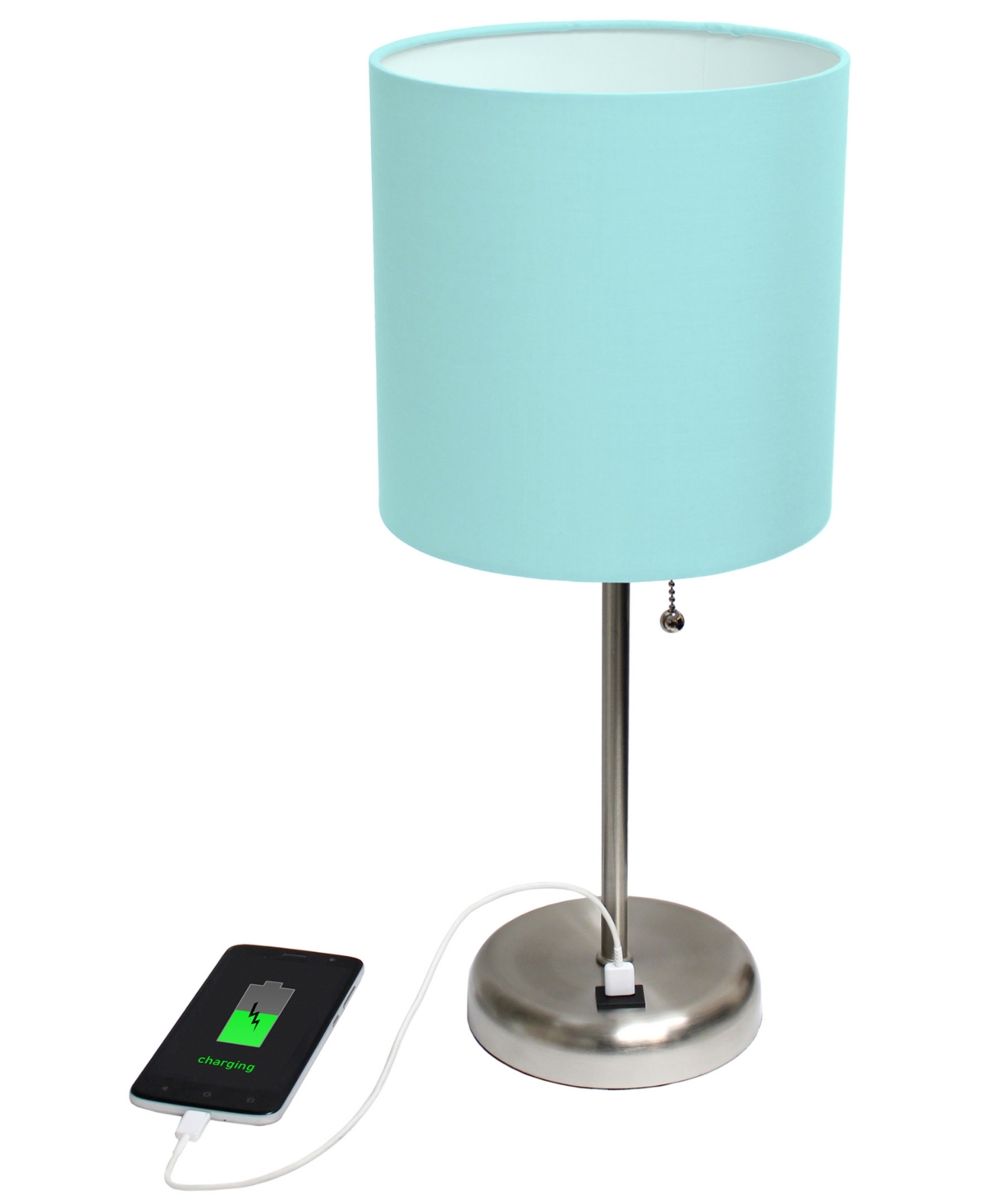 Shop Creekwood Home Oslo 19.5" Contemporary Bedside Usb Port Feature Standard Metal Table Desk Lamp In Br.steel,teal Shade