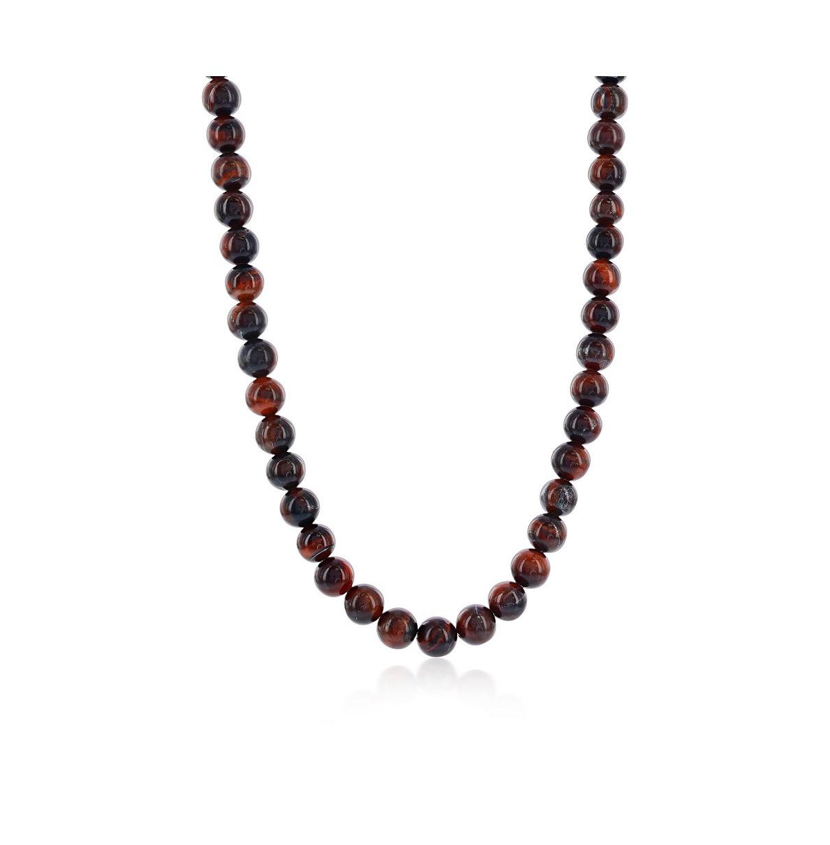Stainless Steel 8mm Natural Stone Bead Necklace - Gray jasper