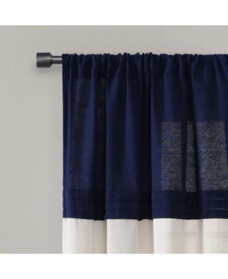 Farmhouse Faux Linen Colorblock Pleated Window Curtain Panels