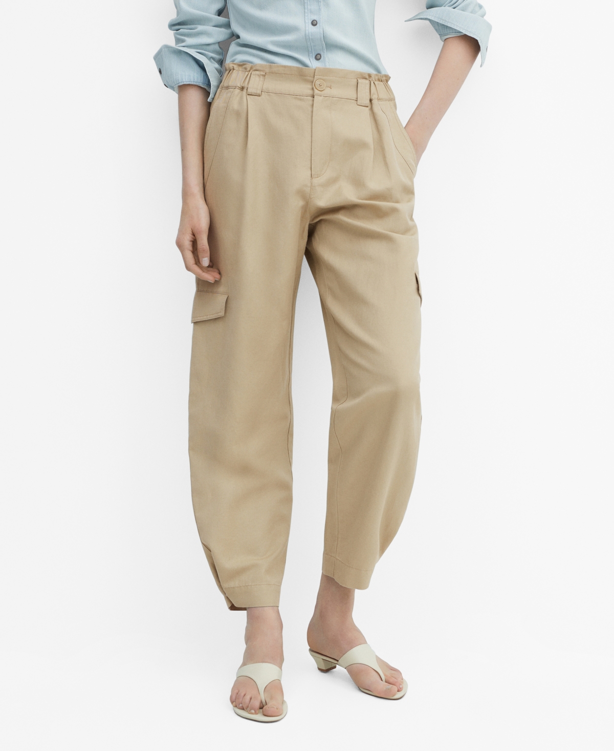 Women's Linen Cargo Pants - Light Beig