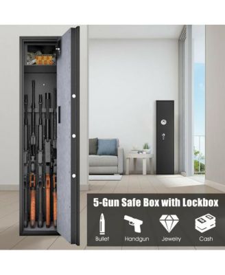 Biometric Fingerprint Rifle Safe Quick Access 5-Gun Cabinet with Lockbox