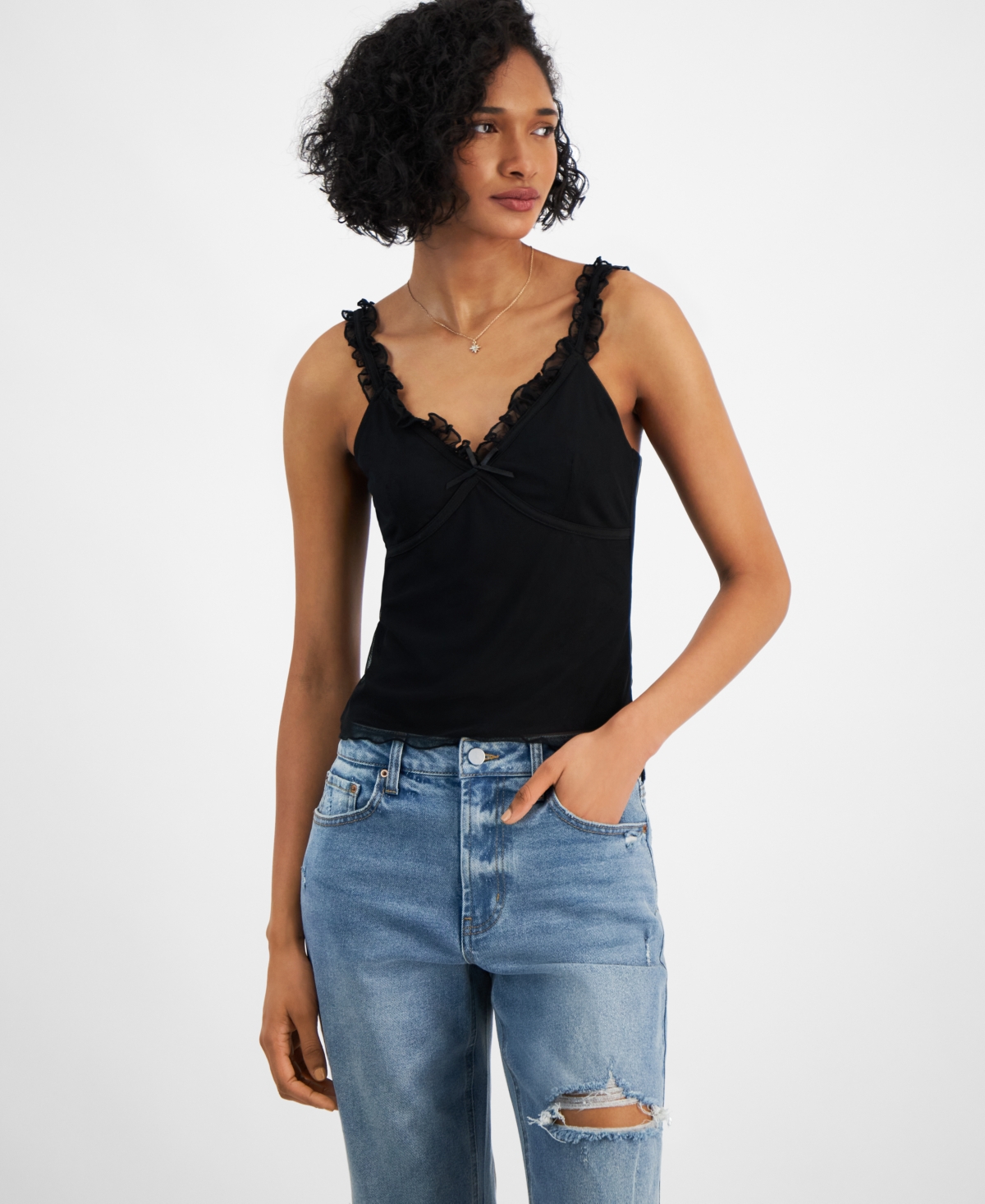 Madden Girls Juniors' Mesh Ruffle-Trim Cami