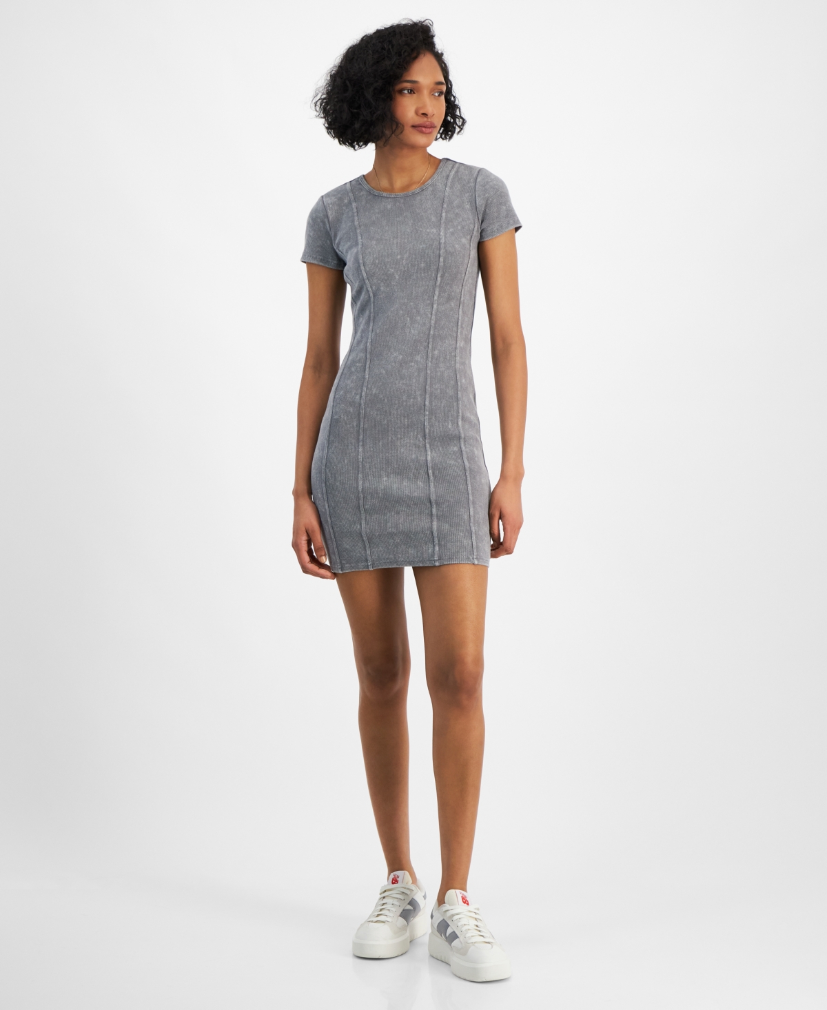 Madden Girl Juniors' Ribbed Knit T-shirt Dress In Charcoal