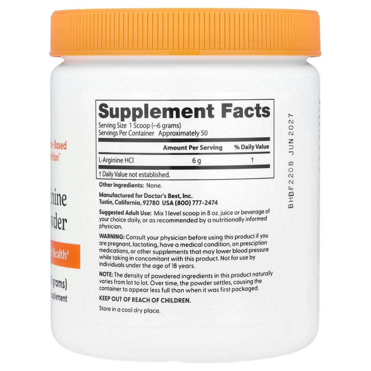 Doctor's Best Pure L-Arginine Powder - (300 g) - Assorted Pre-pack (See Table 9