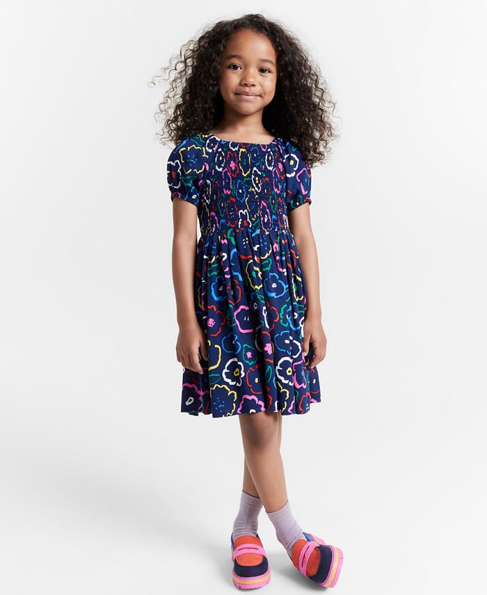 Epic Threads Girls Inky Floral-Print Smocked Dress, Created for Macy's ...
