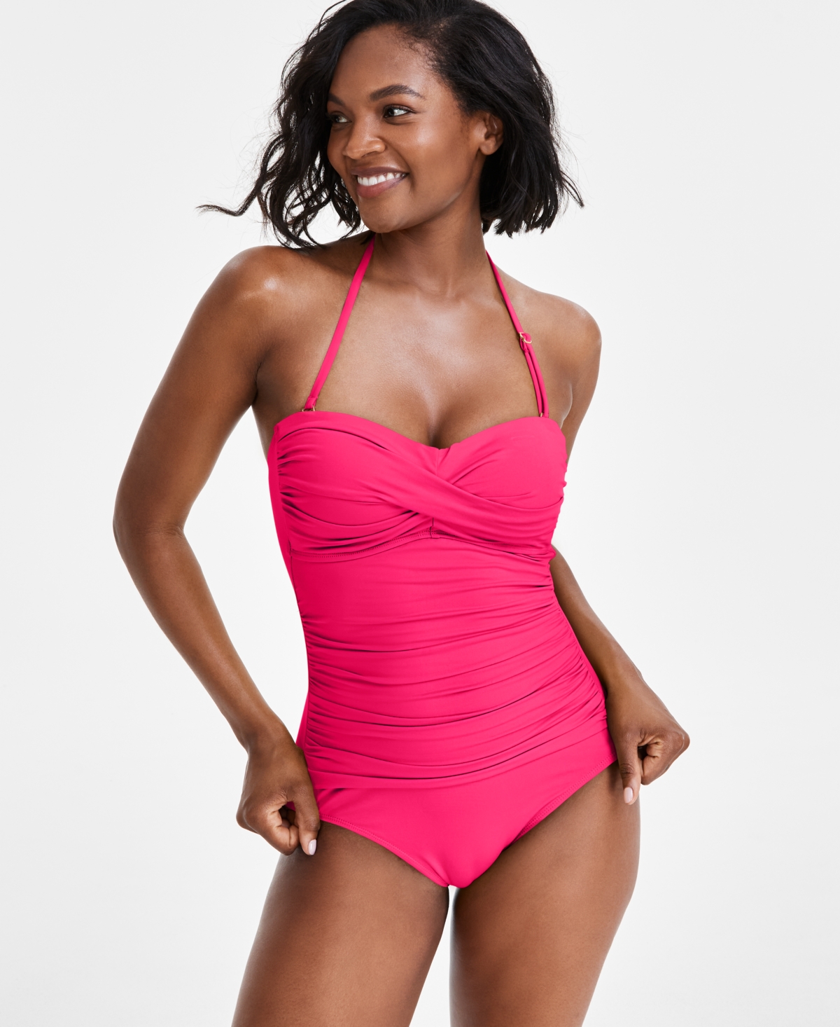 Anne Cole Twist-front Ruched One-piece Swimsuit In Magenta