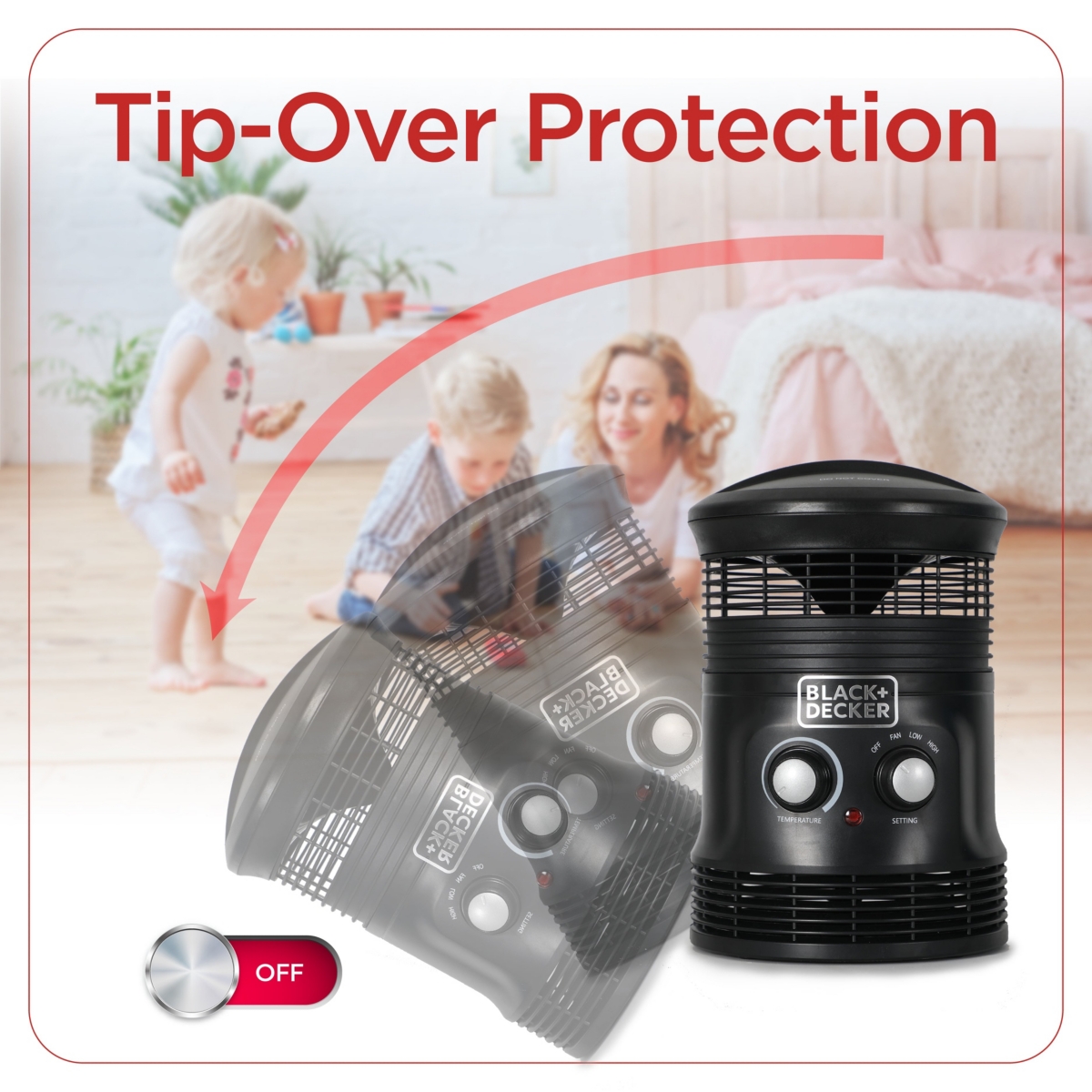 Black and Decker Electric Heater, 360° Surround Portable Heater， Space Heater with 3 Settings and Manual Controls