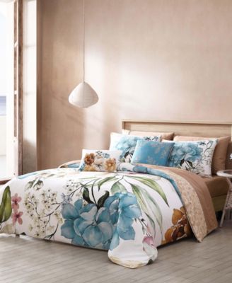 Maia Blue Bedding 200 Thread Count 100% Cotton Sateen 5 Piece Reversible King Comforter Set