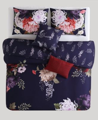 Deep Purple Garden Bedding 200 Thread Count 100% Cotton Sateen 5 Piece King Size Reversible Comforter Set