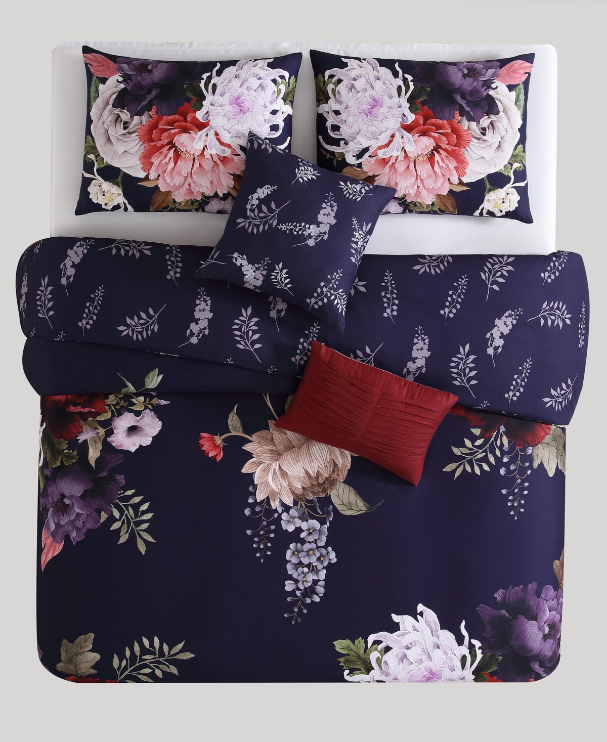 Bebejan DeepGarden Bedding 200 Thread Count 100% Cotton Sateen 5 Piece Size Reversible Comforter Set - Purple