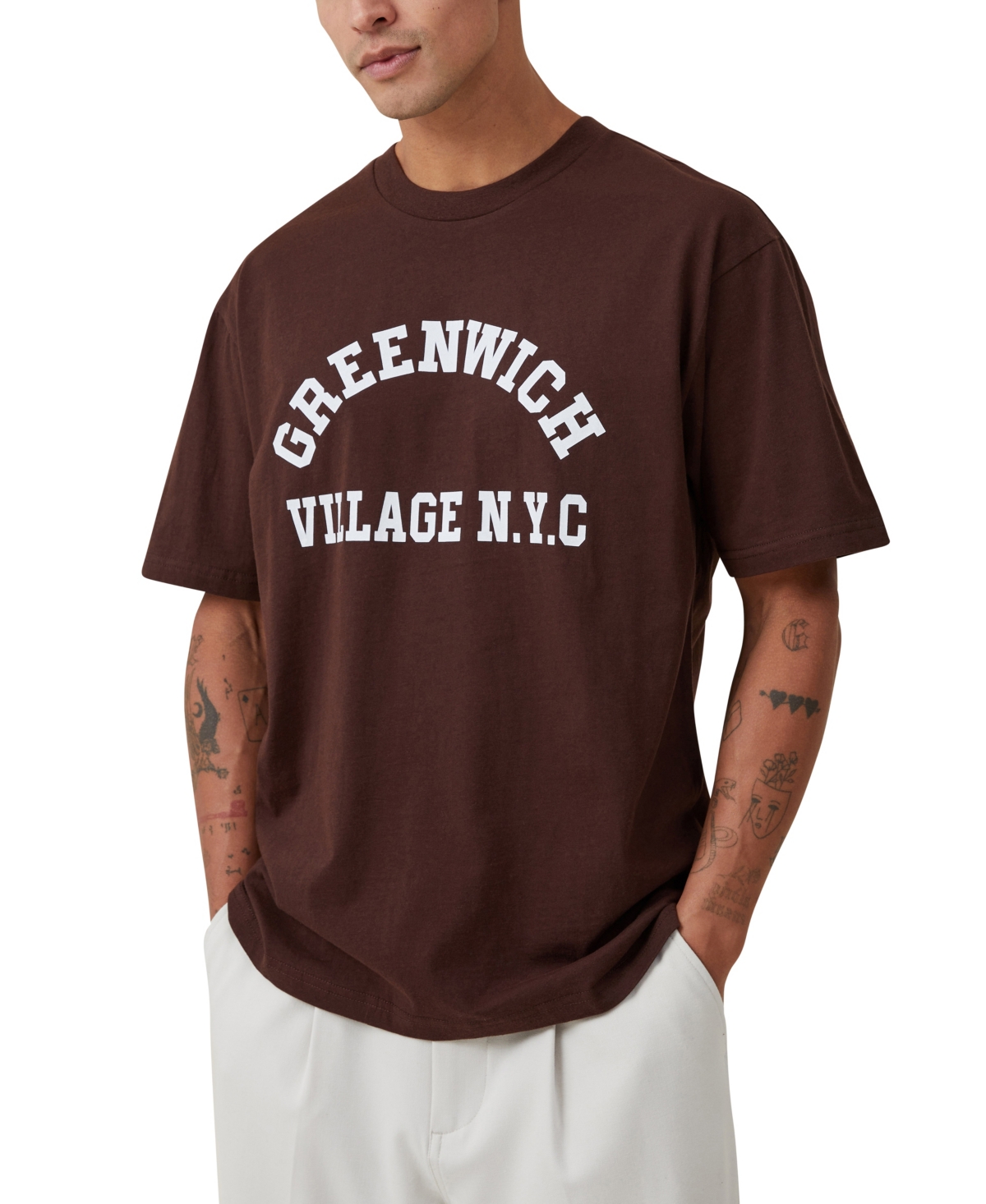 Men's Loose Fit College T-Shirt - Brown